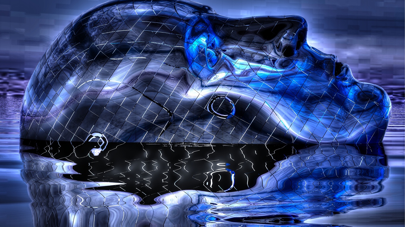 Синяя голова в воде 3д графика