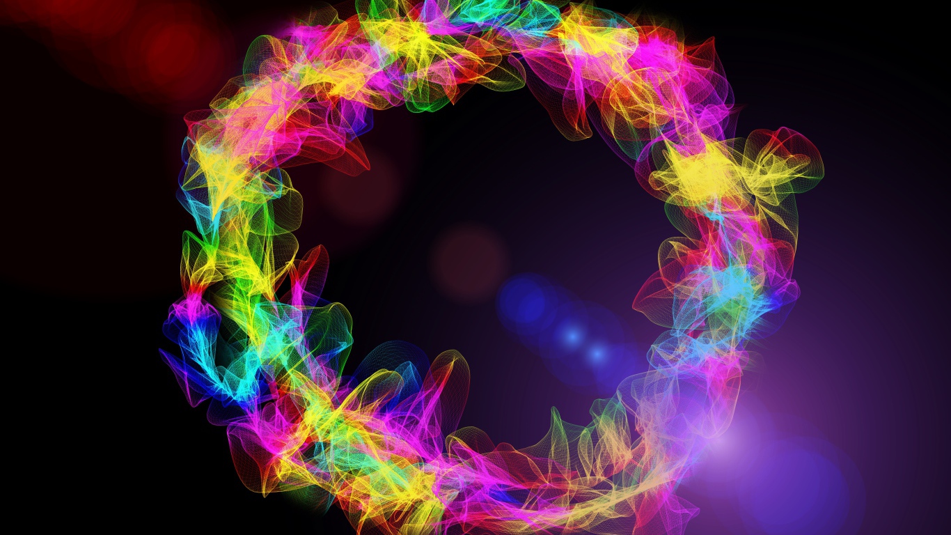 Круг из разноцветных световых волн на черном фоне