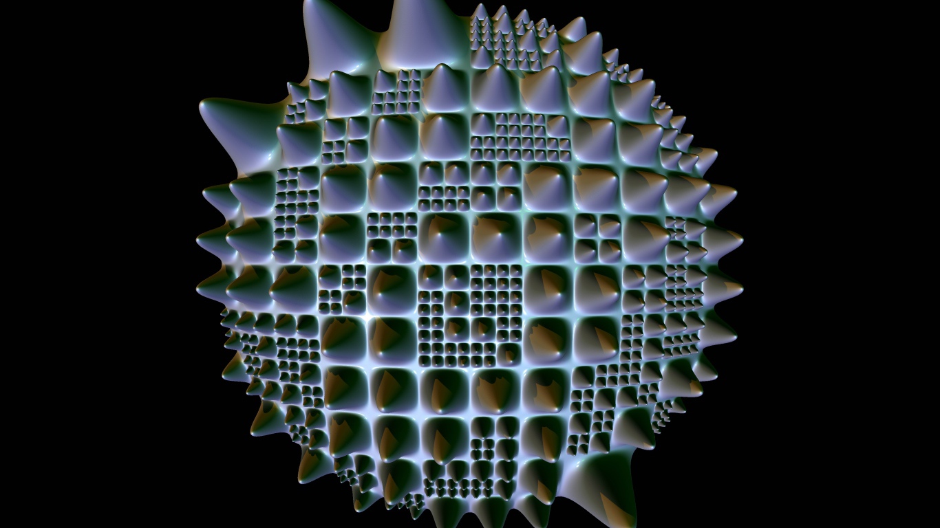 Фрактальная 3д сфера с шипами на черном фоне