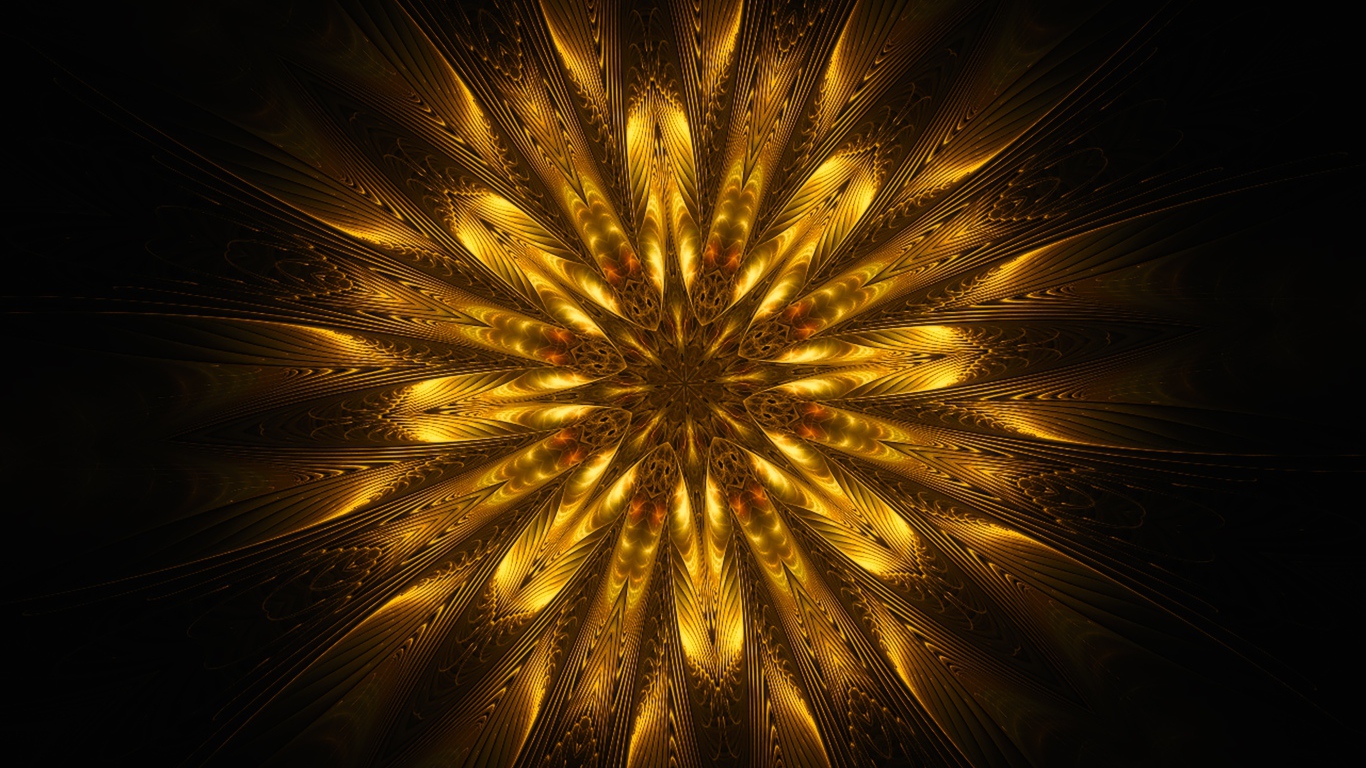 Золотой цветок мандала на черном фоне