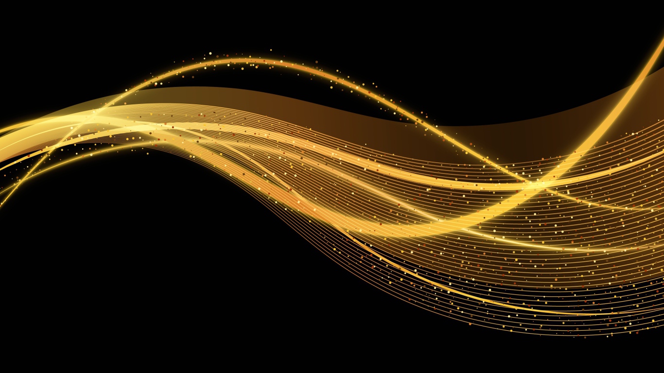 Золотистые волны с блестками на черном фоне 