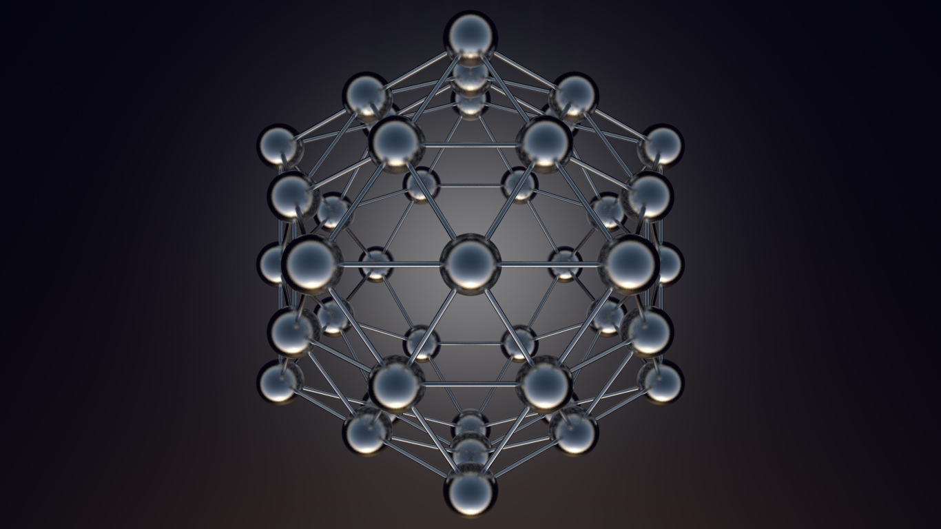 Икосаэдральная модель на сером фоне 3д графика