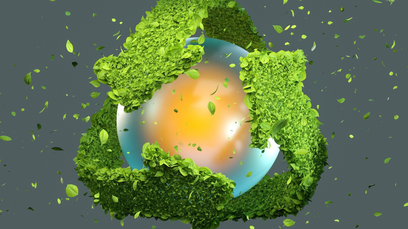 Ядро с зелеными стрелками из листьев 3д графика