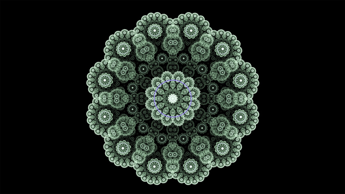 Кружевной зеленый фрактальный цветок на черном фоне