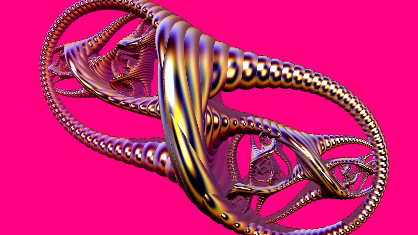 Металлический узел на розовом фоне 3д