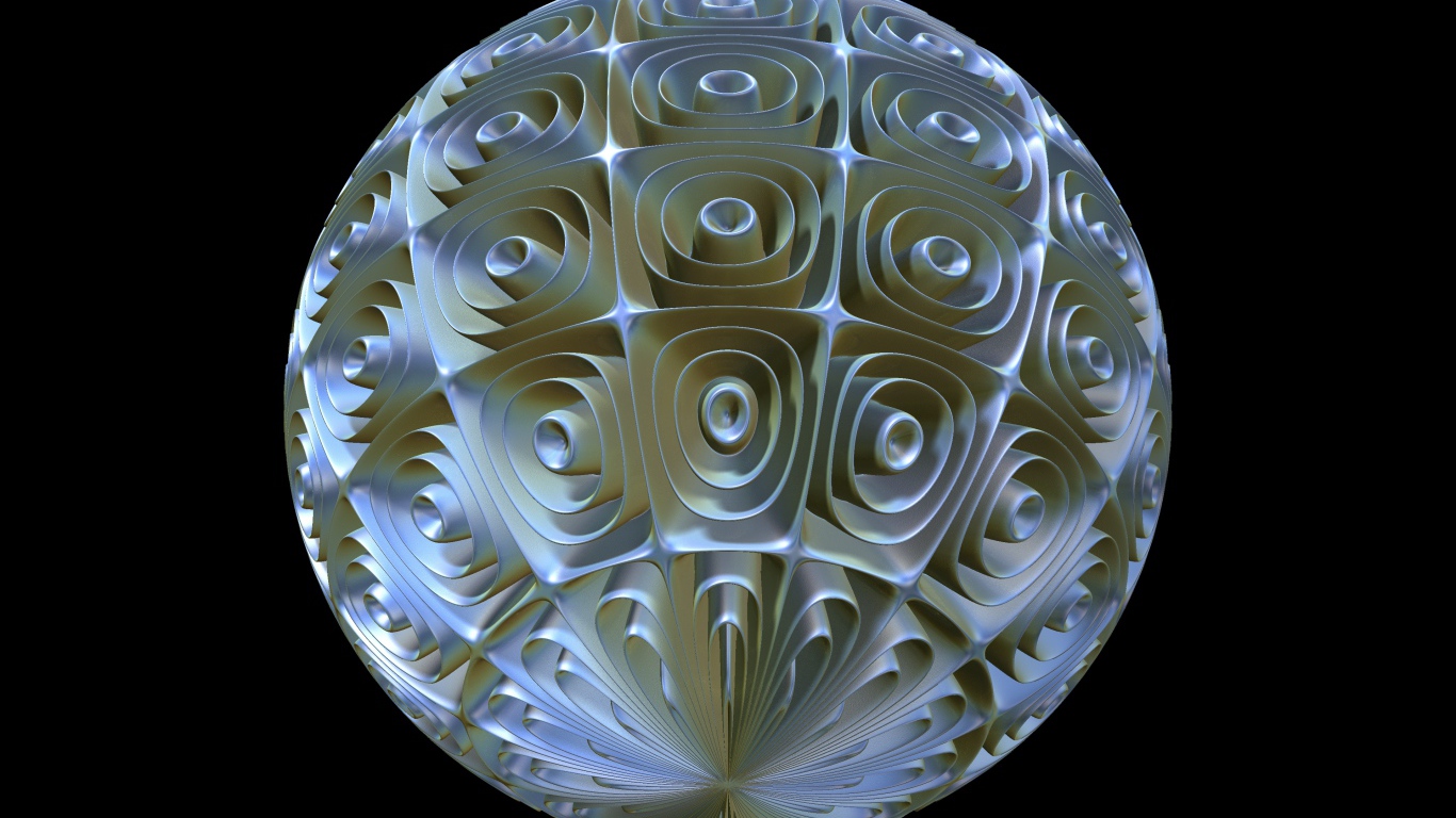 Круглый фрактальный рисунок из спиралей на черном фоне