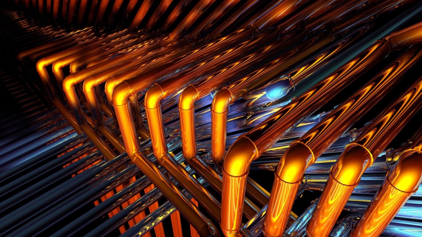 Блестящие бронзовые трубы крупным планом 3д графика 