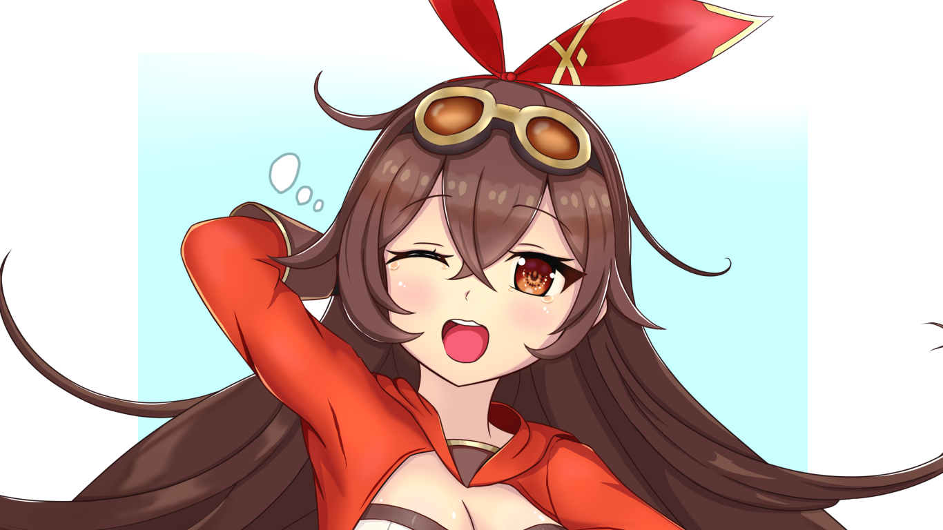 Девушка аниме с длинными коричневыми волосами