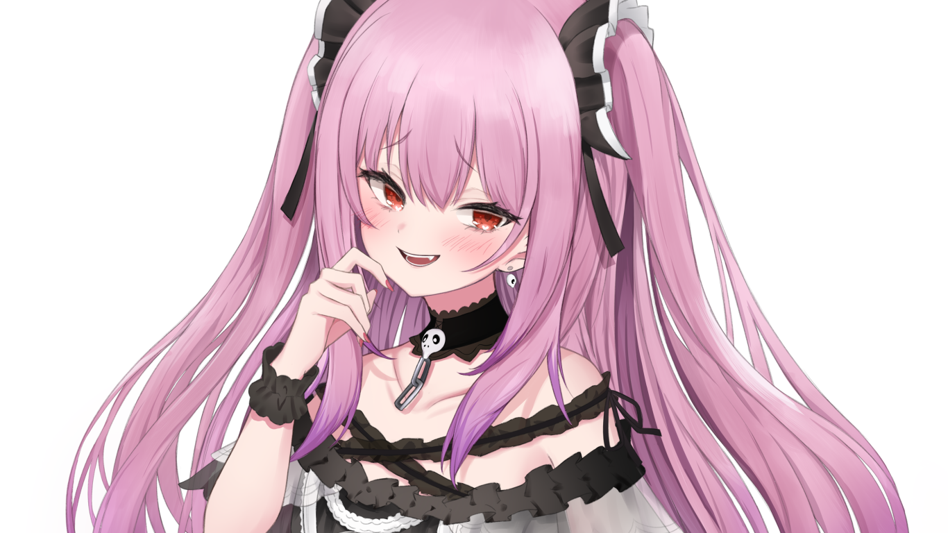Девушка аниме с розовыми волосами на белом фоне