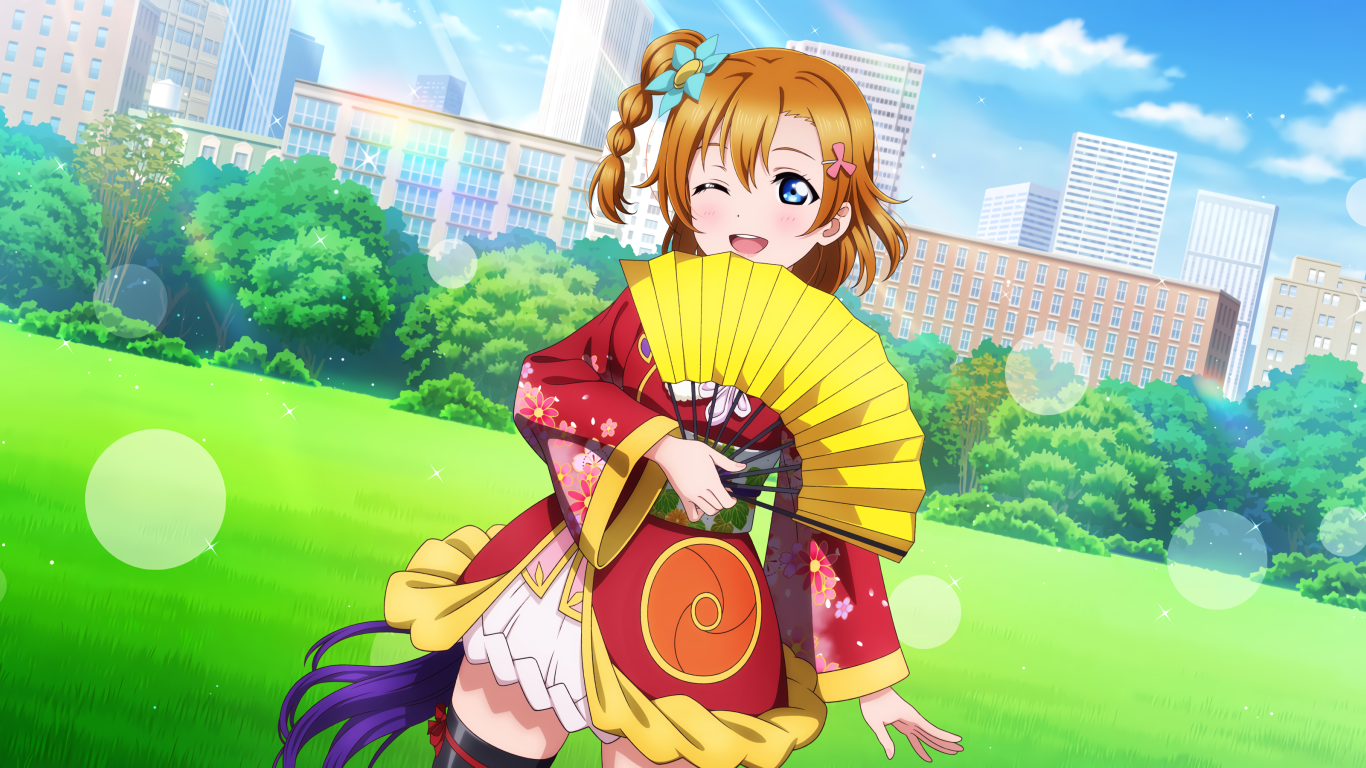 Красивая девушка аниме с веером в руке 