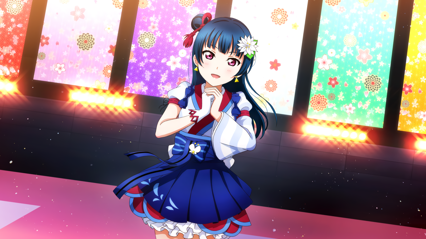 Милая девушка аниме в синем платье 