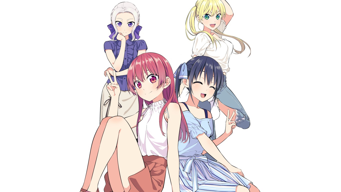 Девушки из аниме  Kanojo mo Kanojo на белом фоне