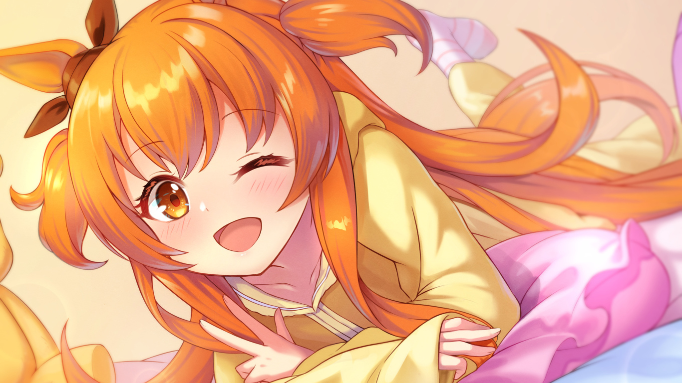 Яркая рыжеволосая девушка аниме  Uma Musume: Pretty Derby