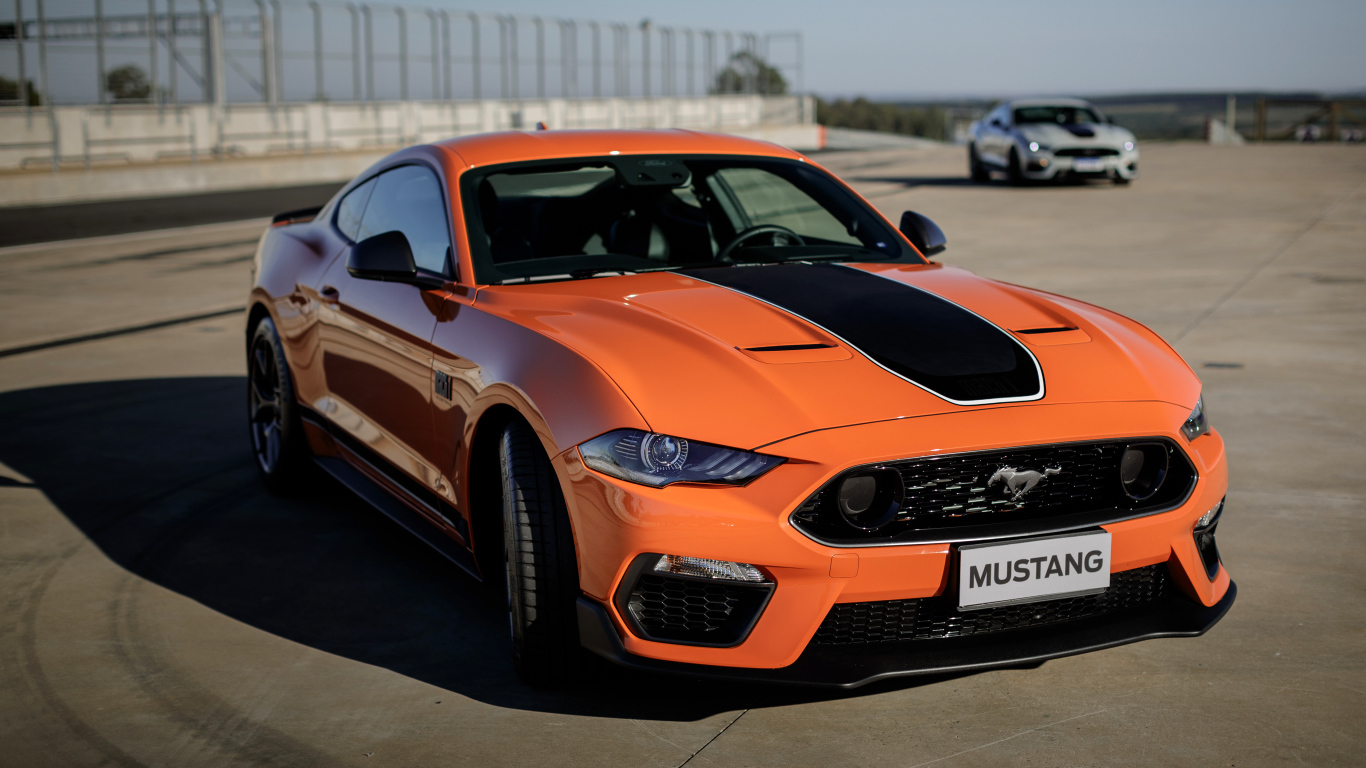 2021 Ford Mustang Mach 1 orange car Desktop wallpapers 1366x768