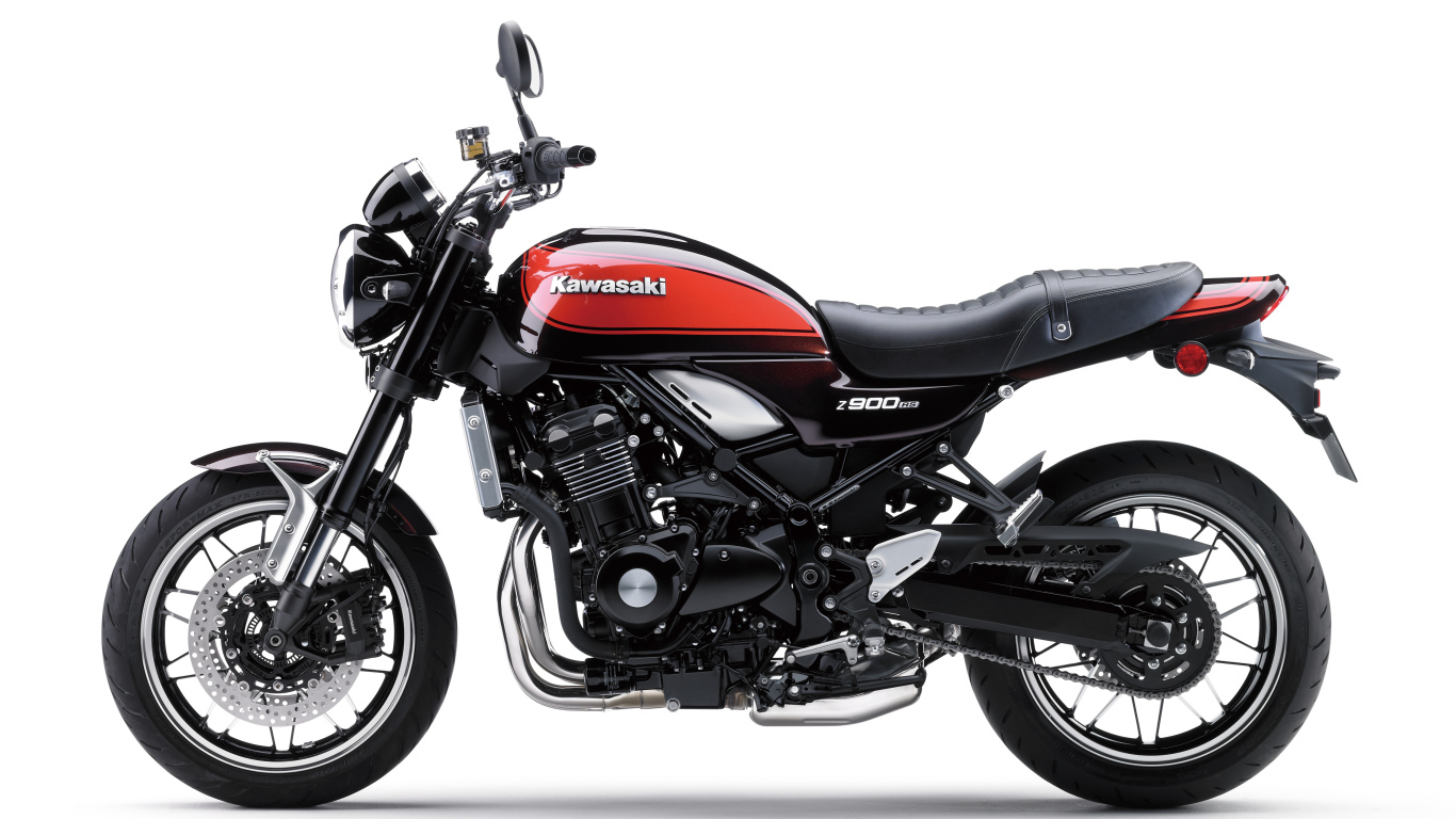 Мотоцикл Kawasaki Z900RS на белом фоне