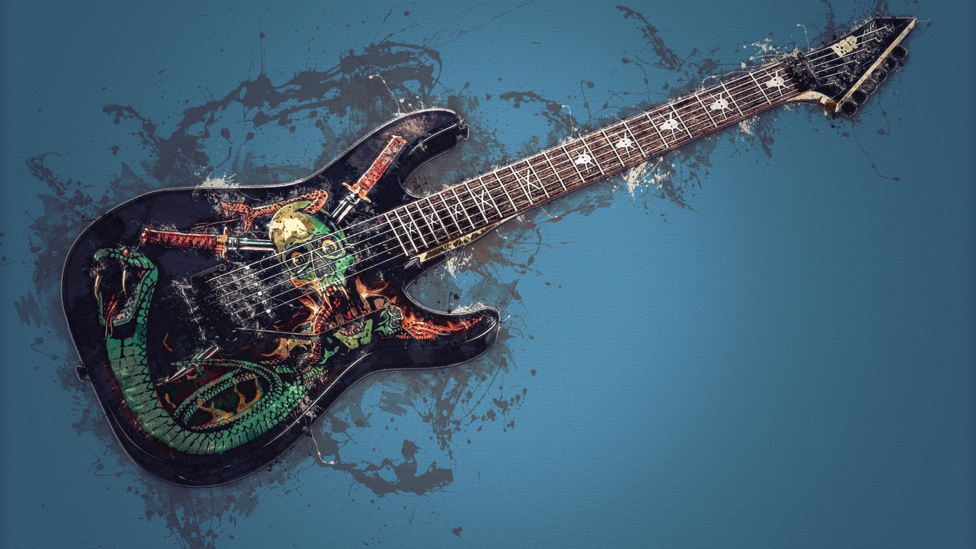 Электрогитара с рисунком на синем фоне