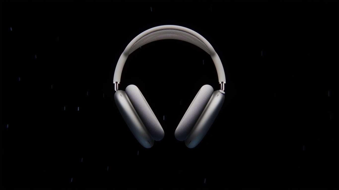 Серые наушники  AirPods Max на черном фоне