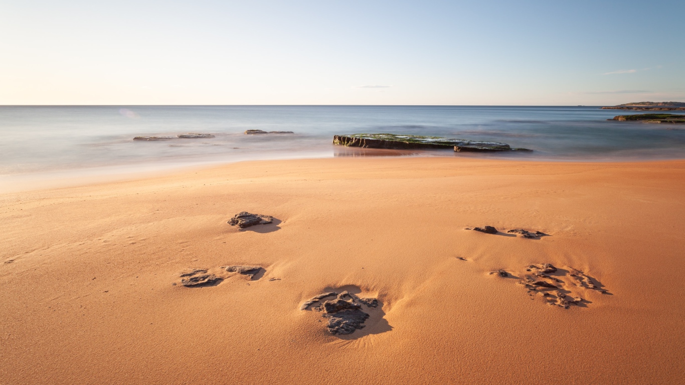 Камни в песке на берегу моря 