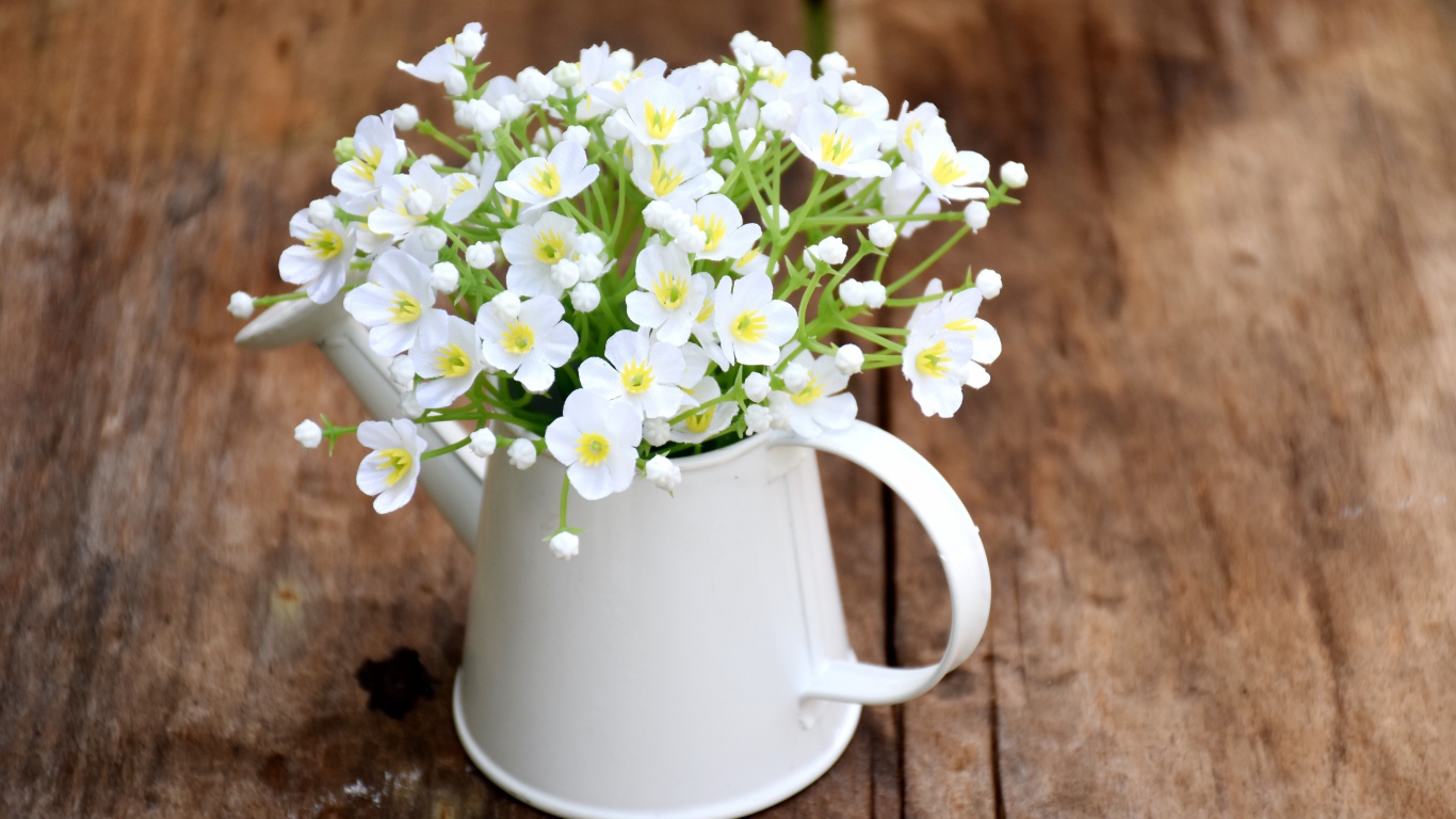 Маленькие белые цветы гипсофила в вазе на столе