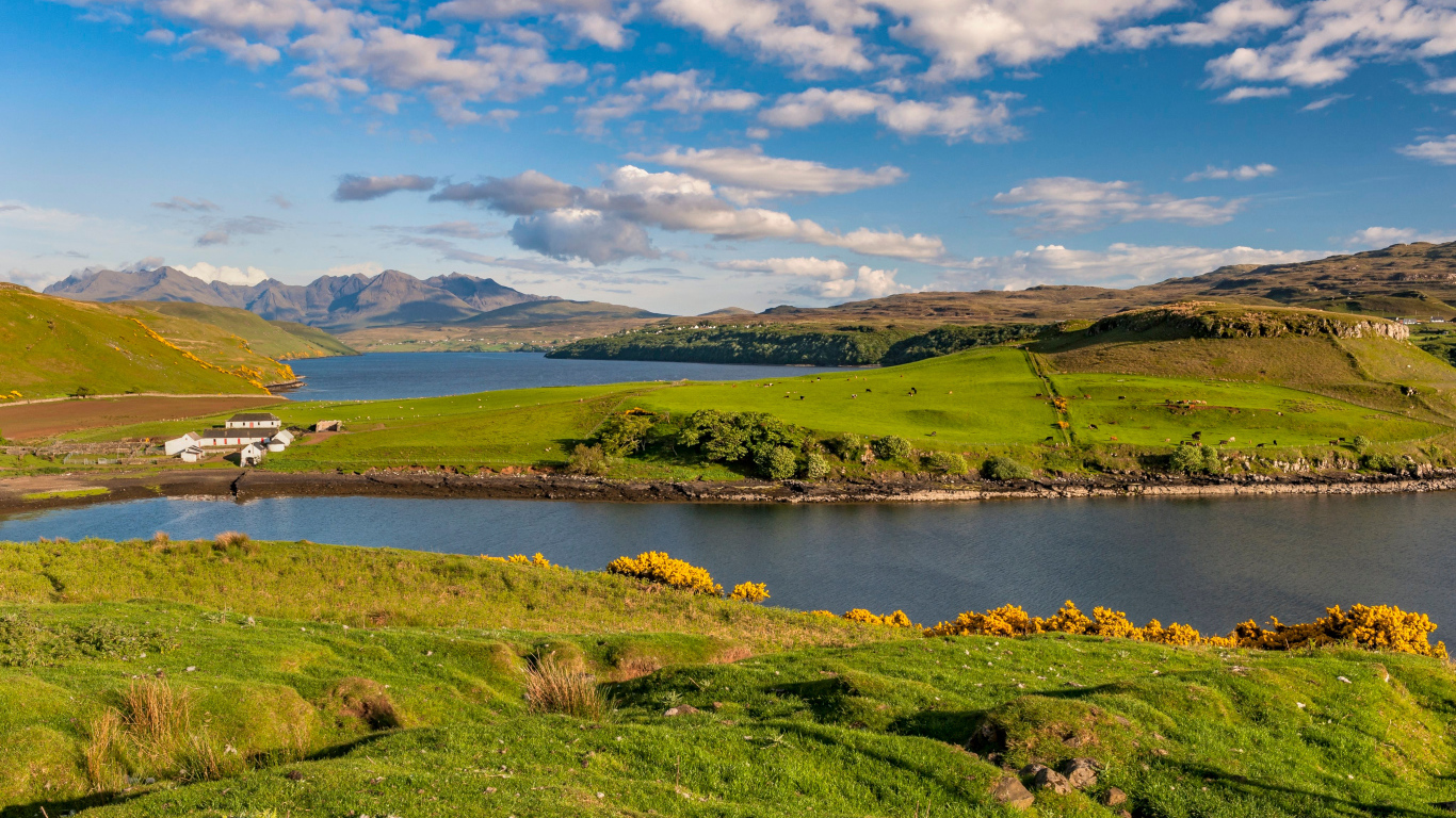 Красивый вид на реку у гор в лучах солнца 