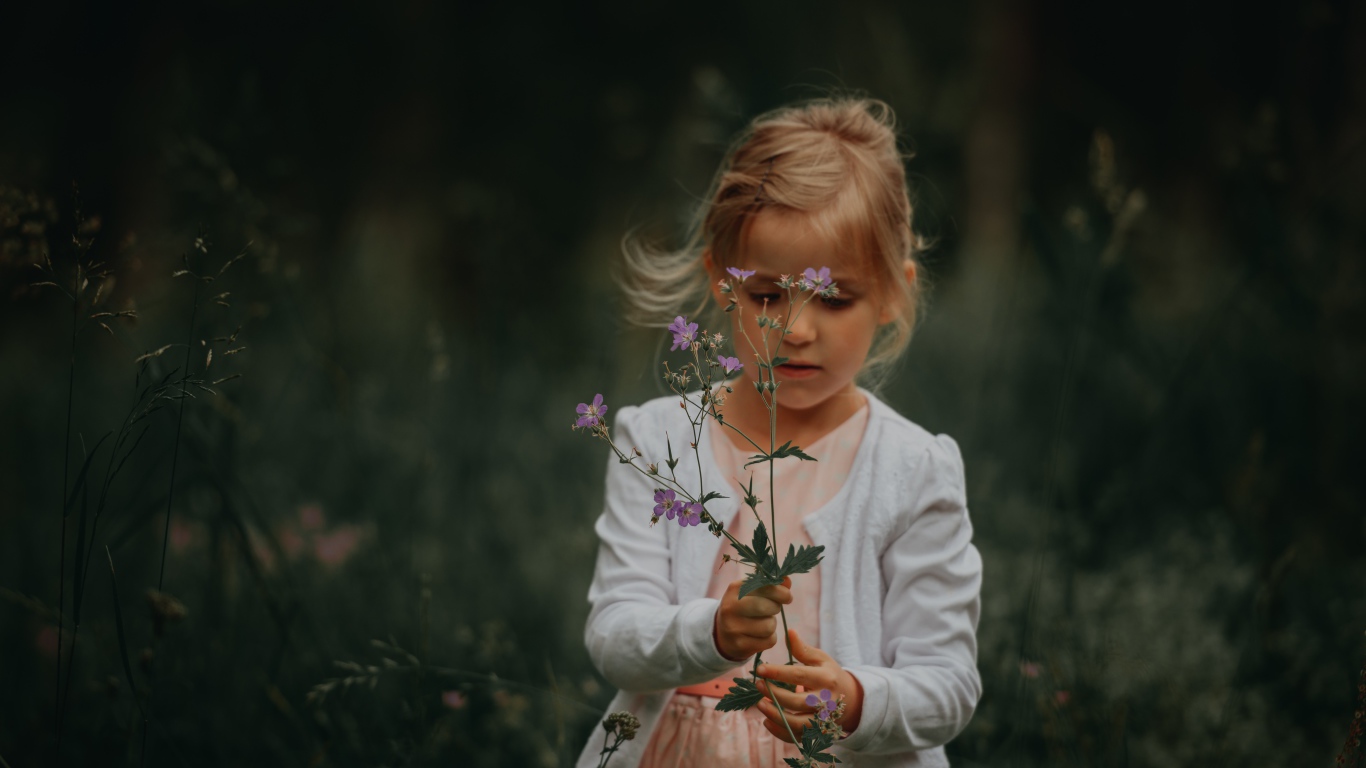Маленькая девочка с полевым цветком в руке