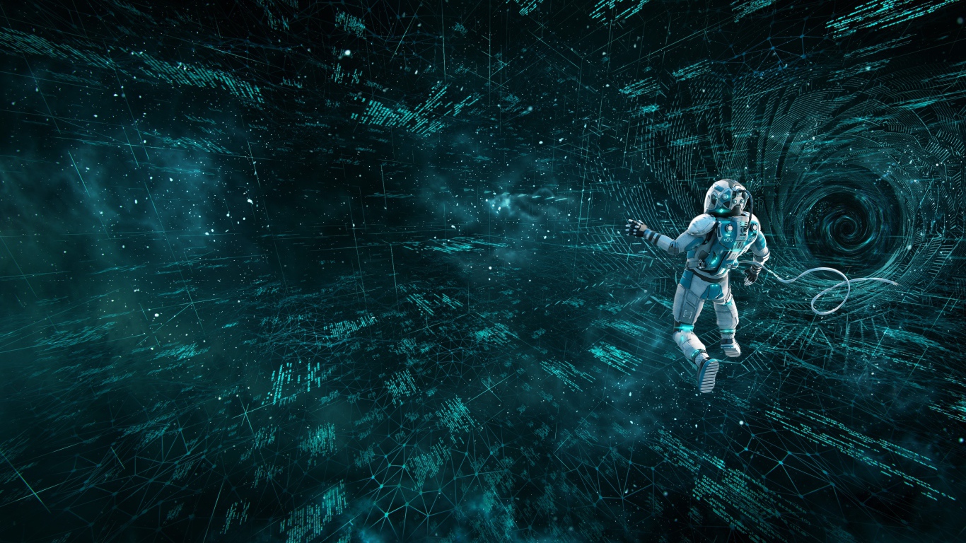 Мужчина астронавт в информационном космосе