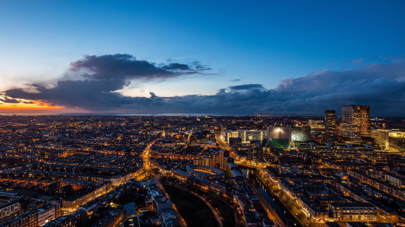 Красивый вид на ночной Сингапур, Азия