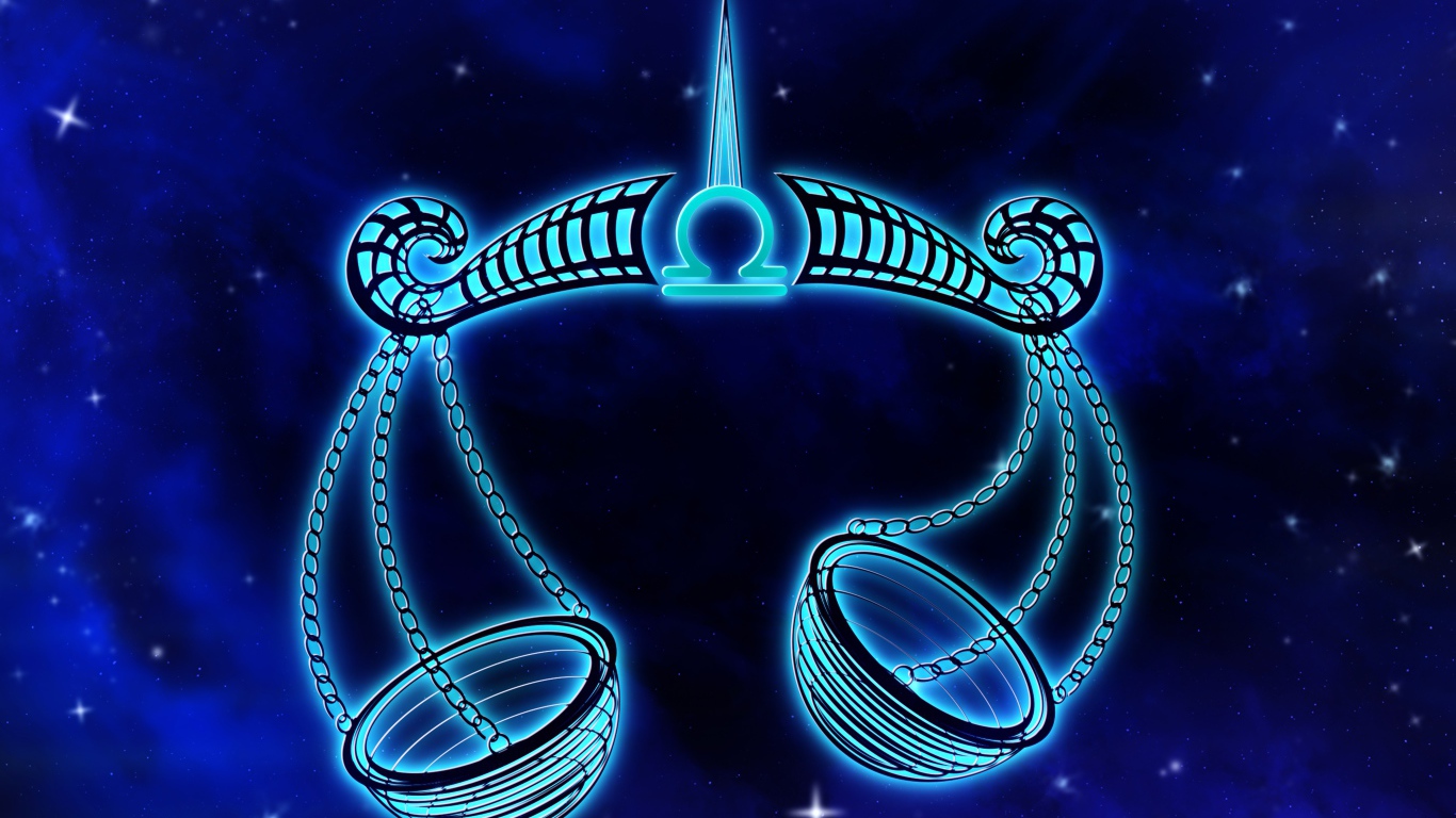 Красивый знак зодиака весы на синем фоне