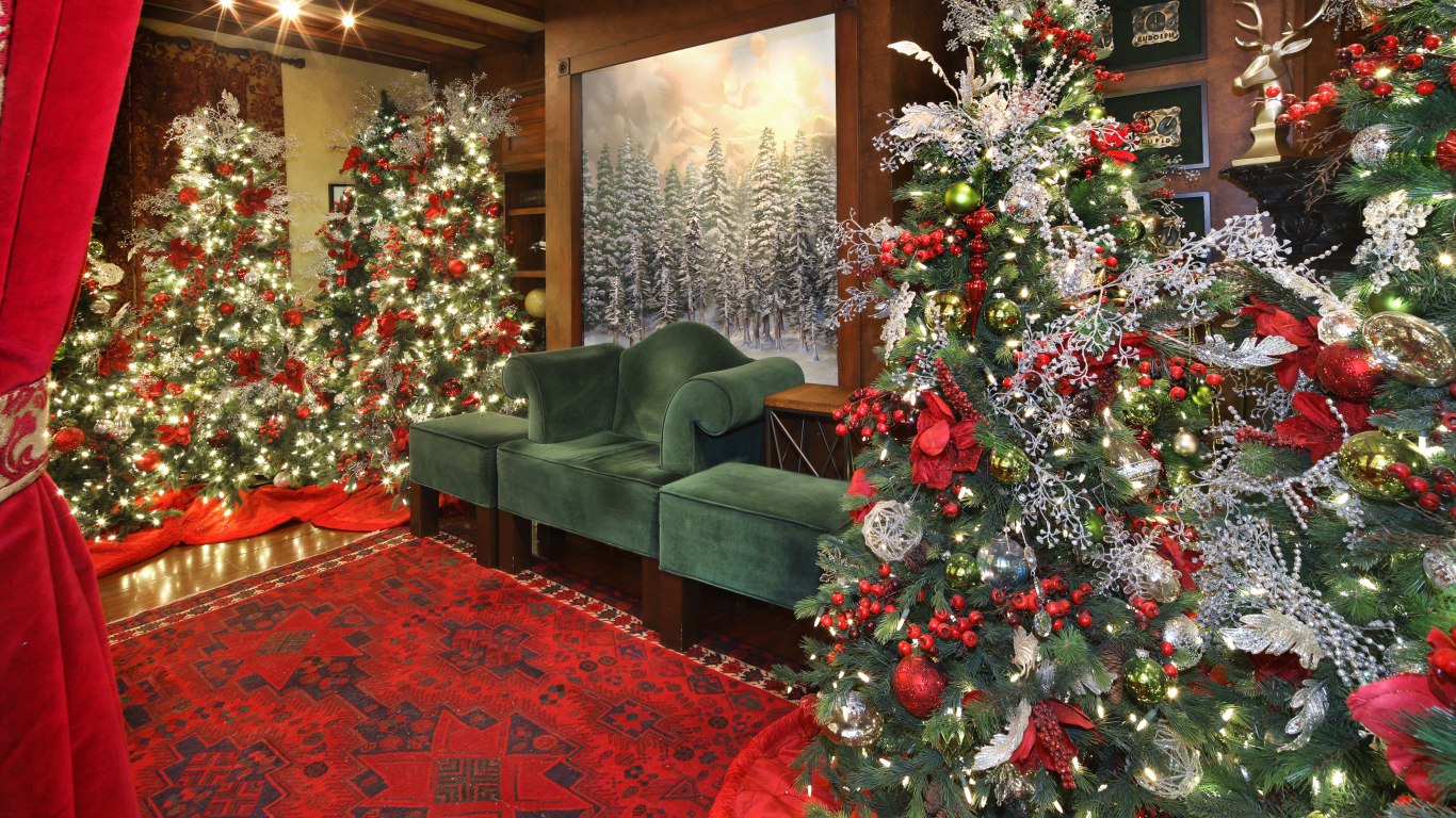 Красивая украшенная декором к рождеству комната 