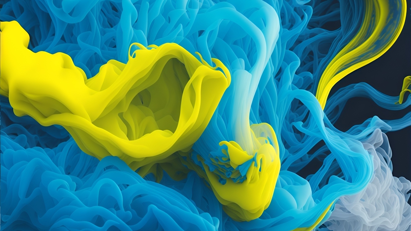 Голубой и желтый дым крупным планом