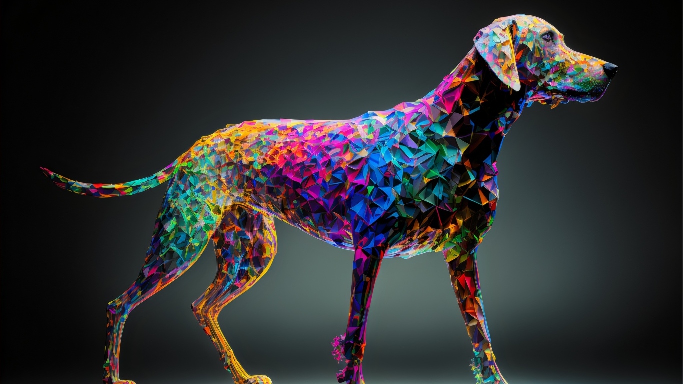 Нарисованная разноцветная собака 3д графика