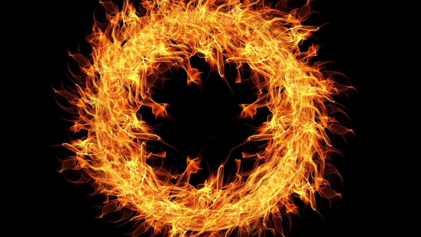 Огненное 3д кольцо на черном фоне