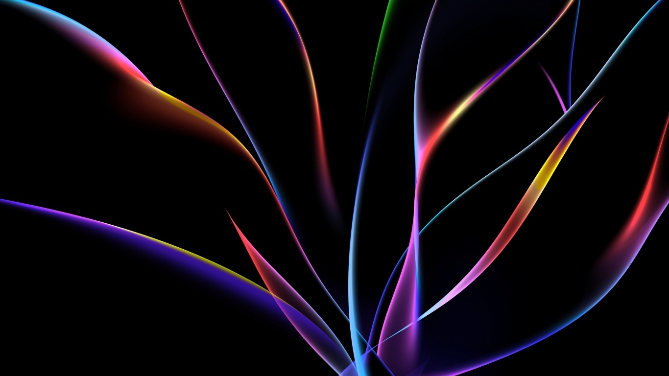 Разноцветные неоновые волны на черном фоне