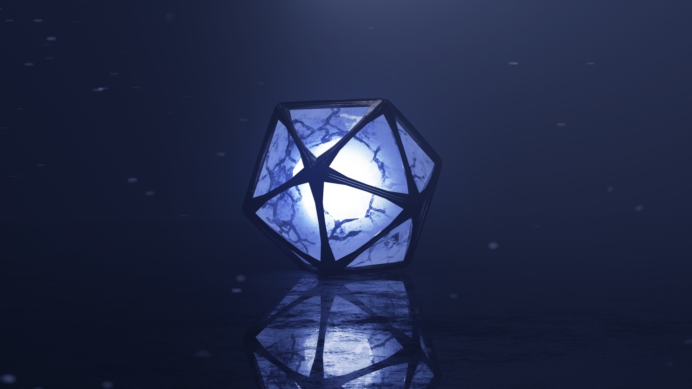 Многогранник с ярким шаром внутри 3д графика