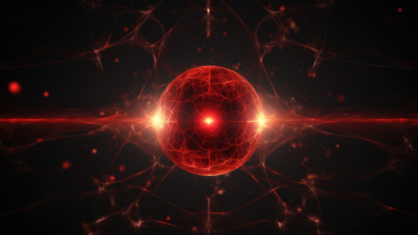 Красная космическая сфера с яркой вспышкой