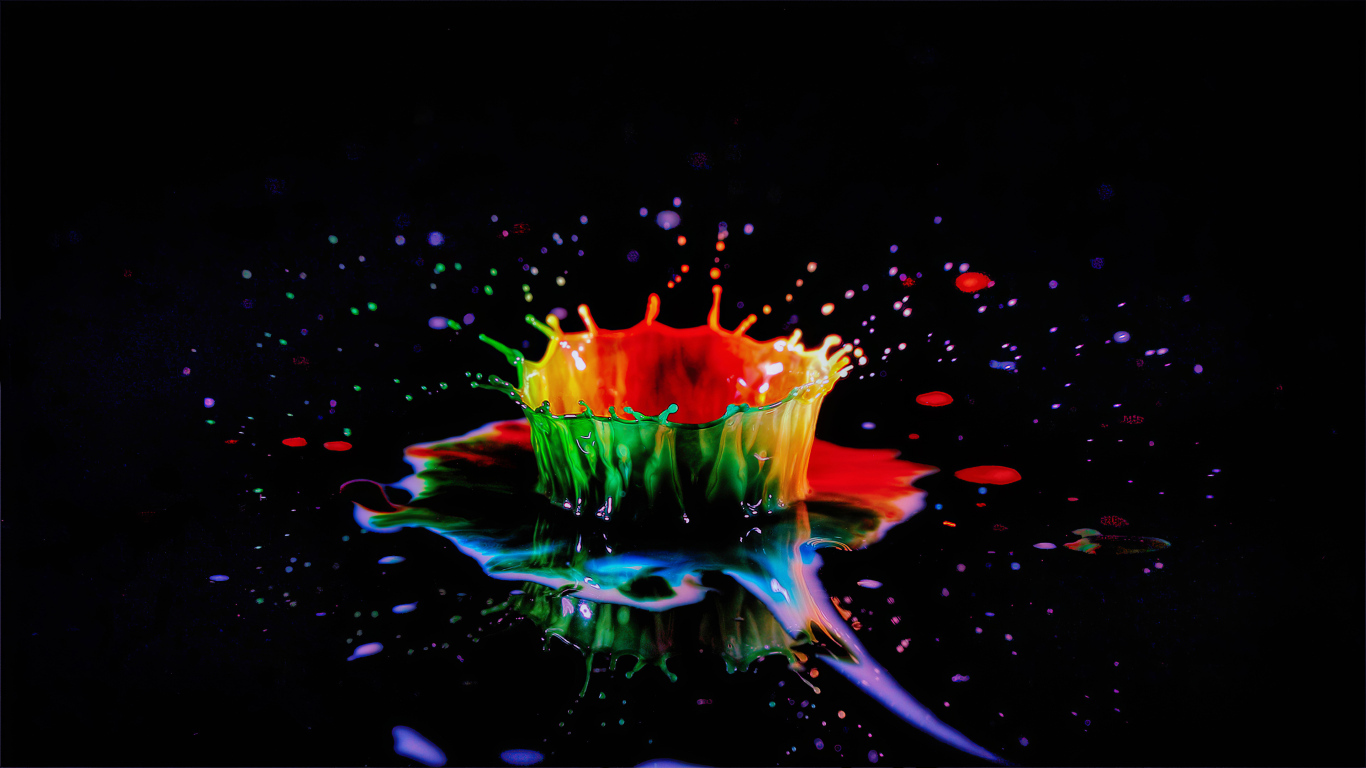 Брызги разноцветной краски на черном фоне 3д графика