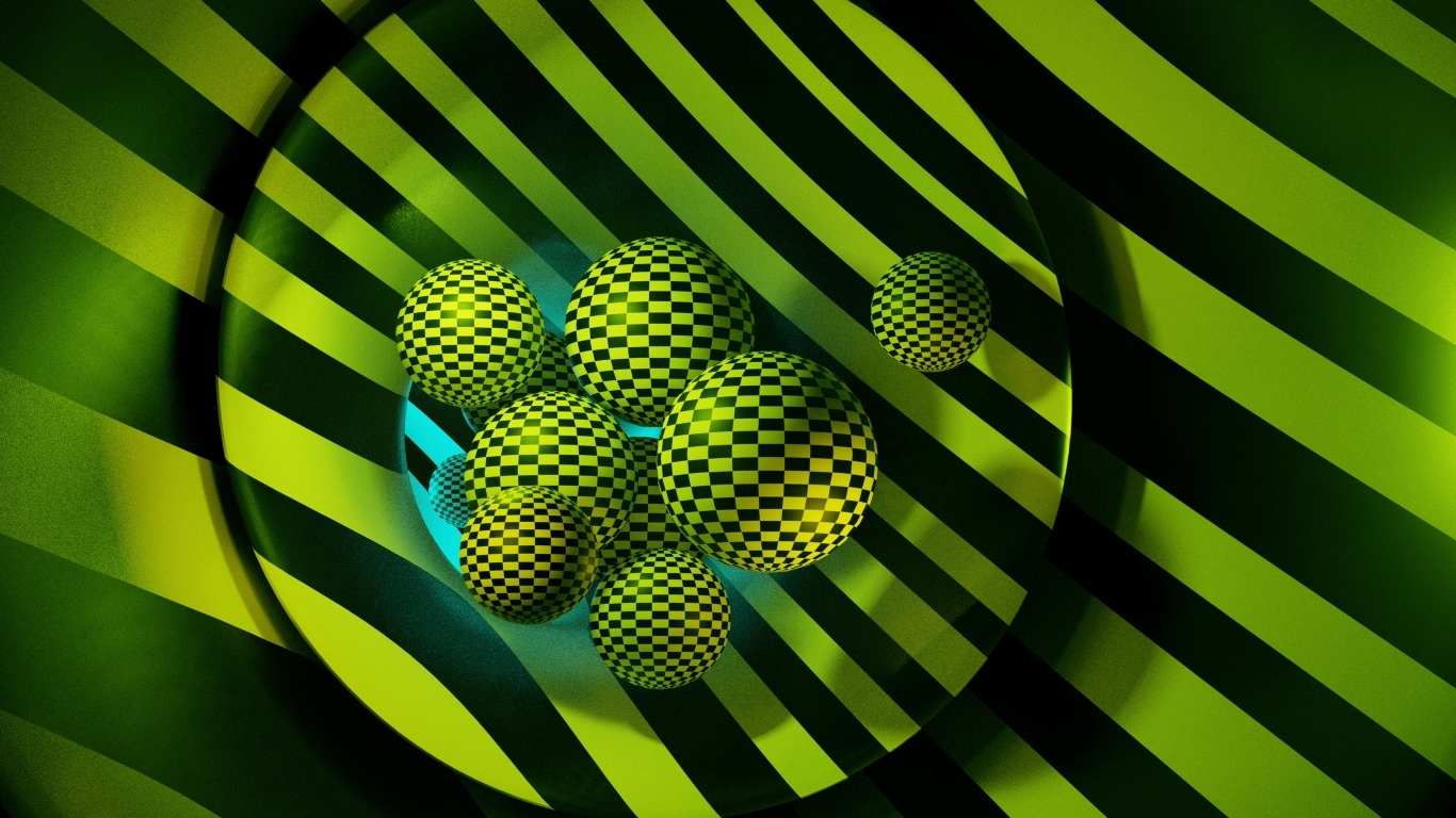 Желтые 3д шары в черную клетку