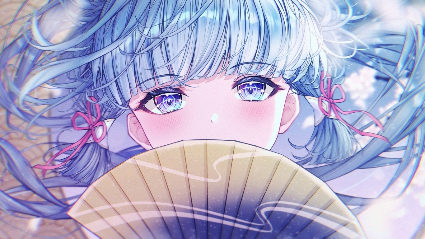 Девушка аниме с большими голубыми глазами