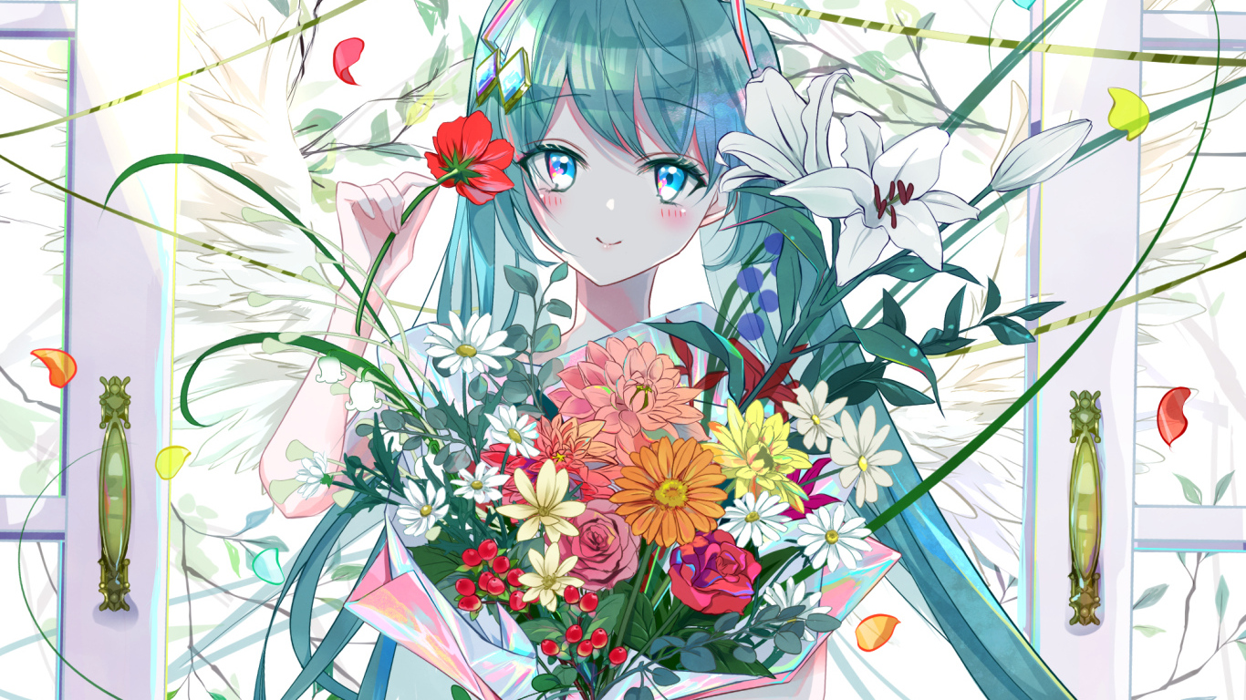 Девушка аниме с голубыми волосами Hatsune Miku