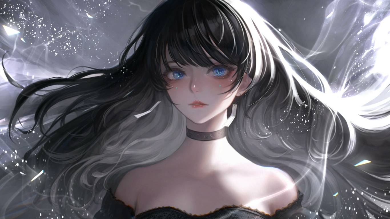 Девушка аниме с длинными черными волосами