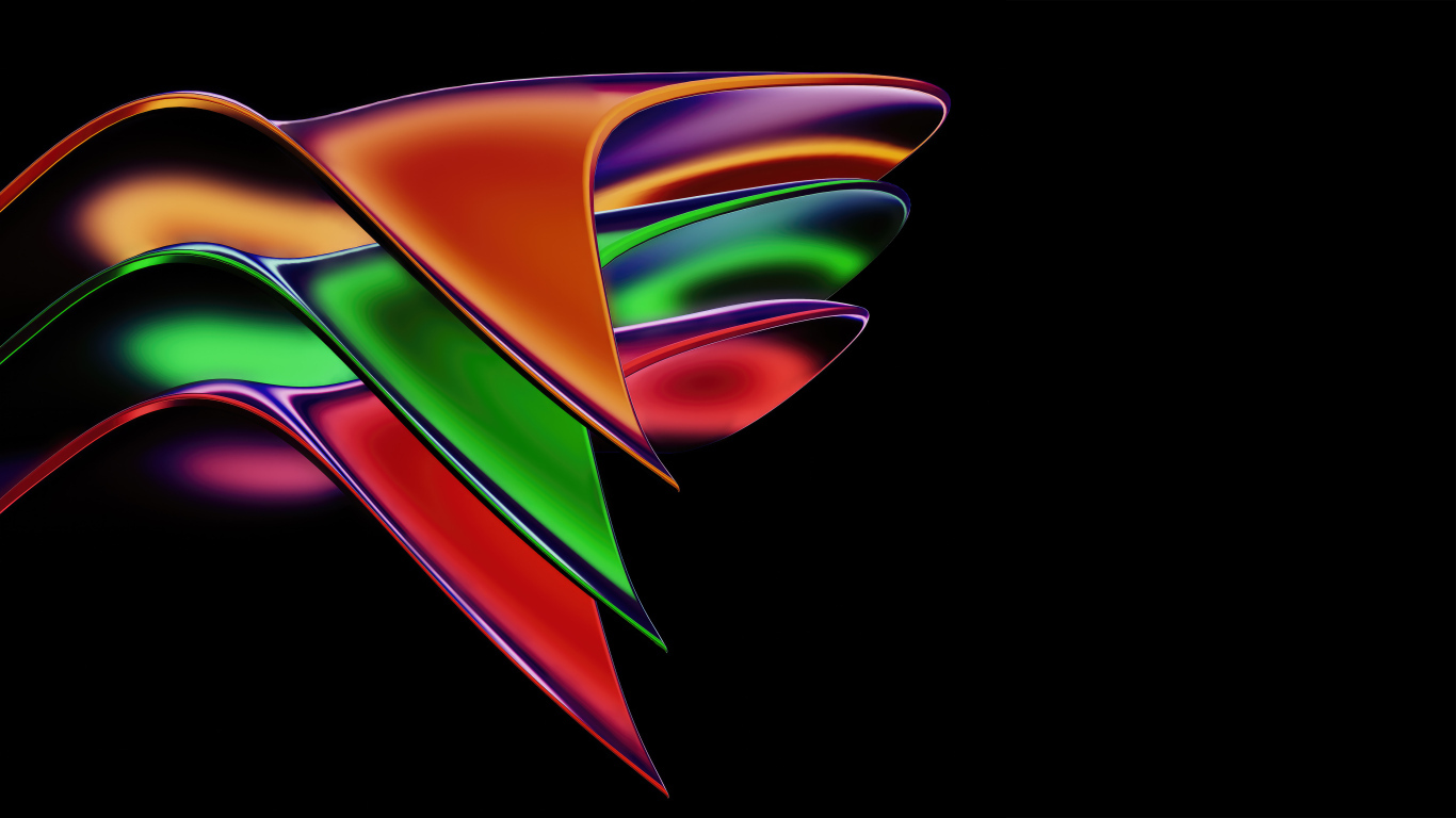 Необычной формы разноцветные фигуры на черном фоне