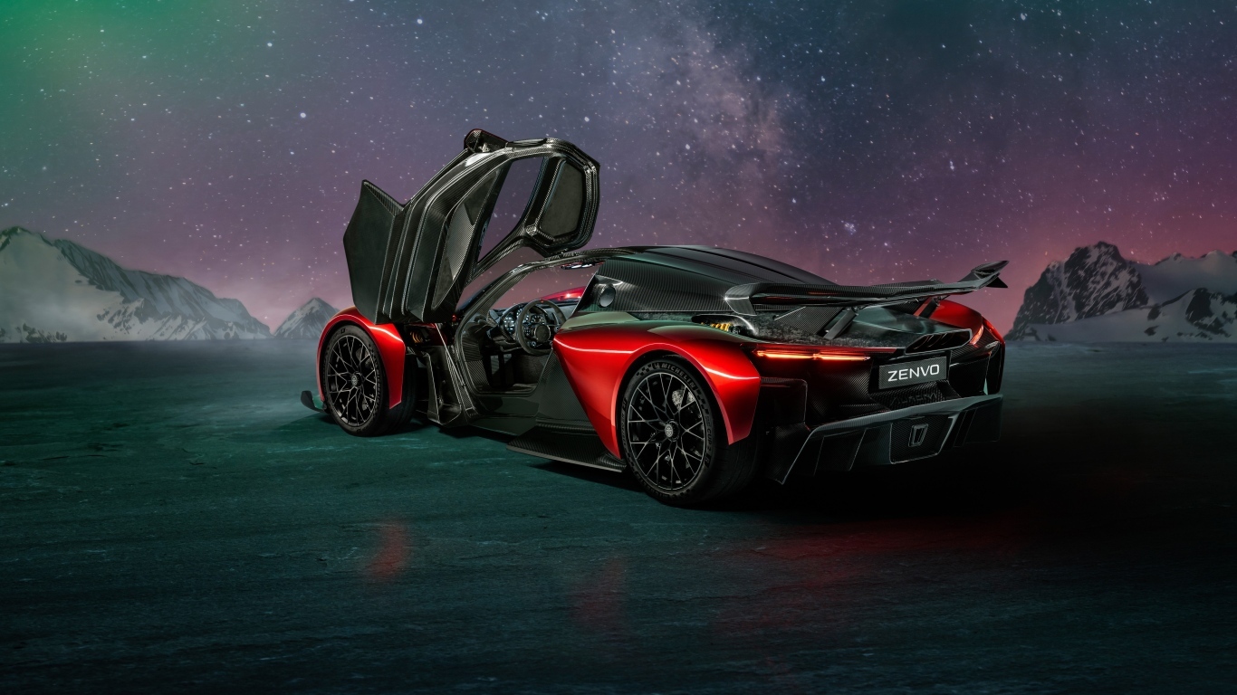 Красный автомобиль Zenvo Aurora Agil  вид сзади