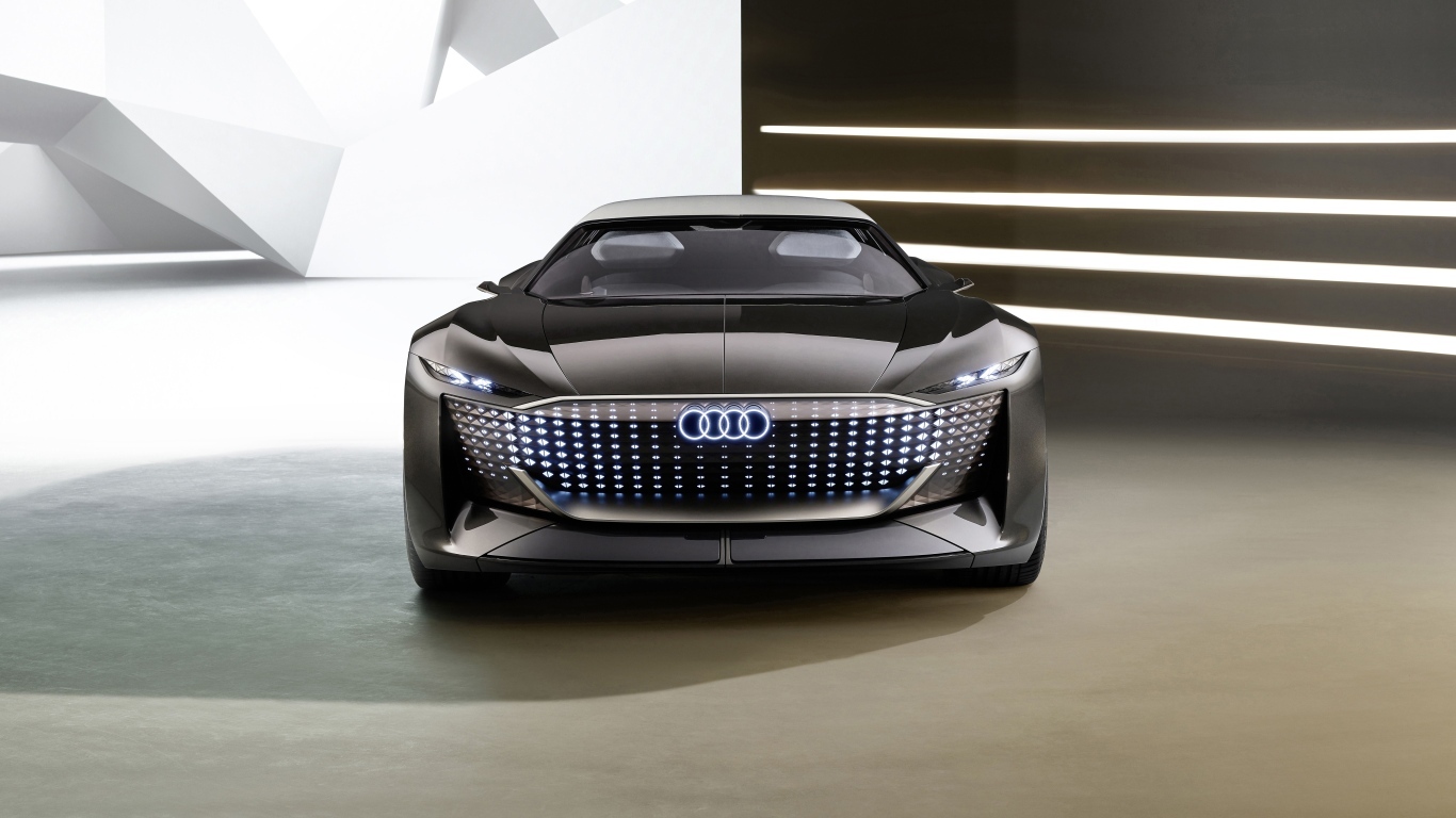 Черный автомобиль Audi Skysphere Concept 2023 года вид спереди