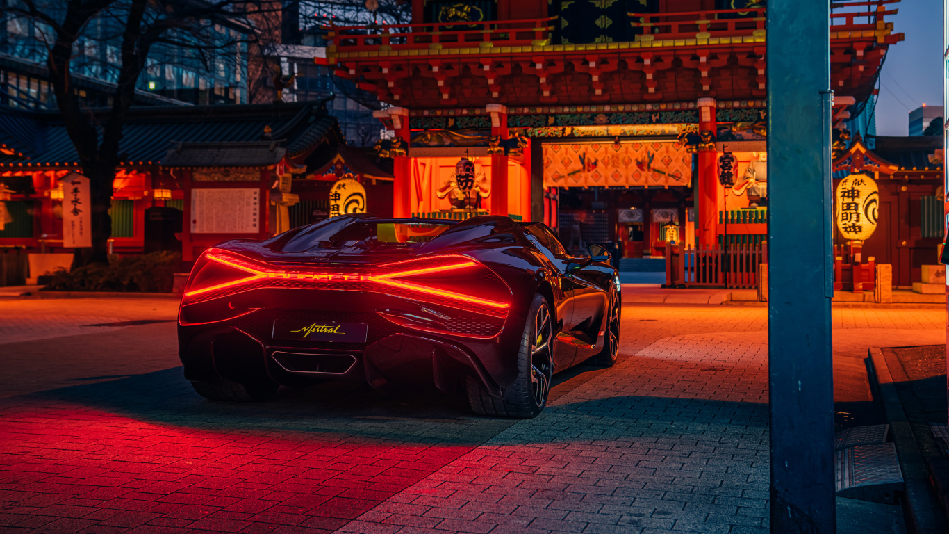 Черный Bugatti W16 Mistral  вид сзади