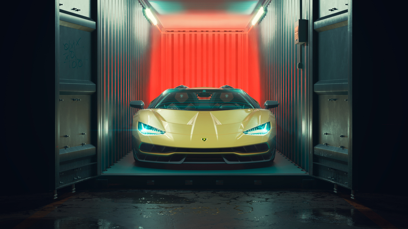 Желтый Lamborghini Centenario Roadster в гараже