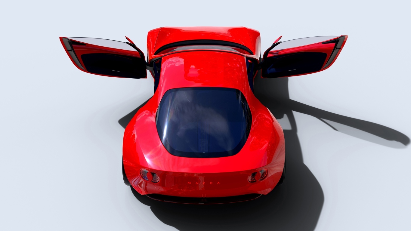 Вид сзади на красный автомобиль концепт Mazda Iconic SP