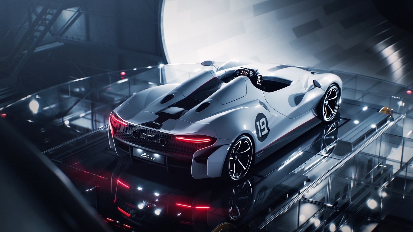 Вид сзади на автомобиль McLaren Elva