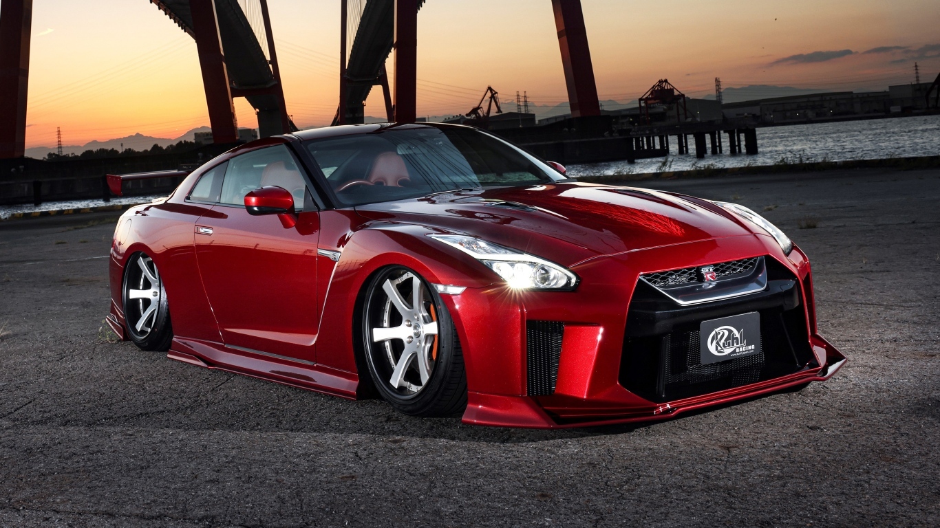 Красный быстрый автомобиль Nissan GTR 35R