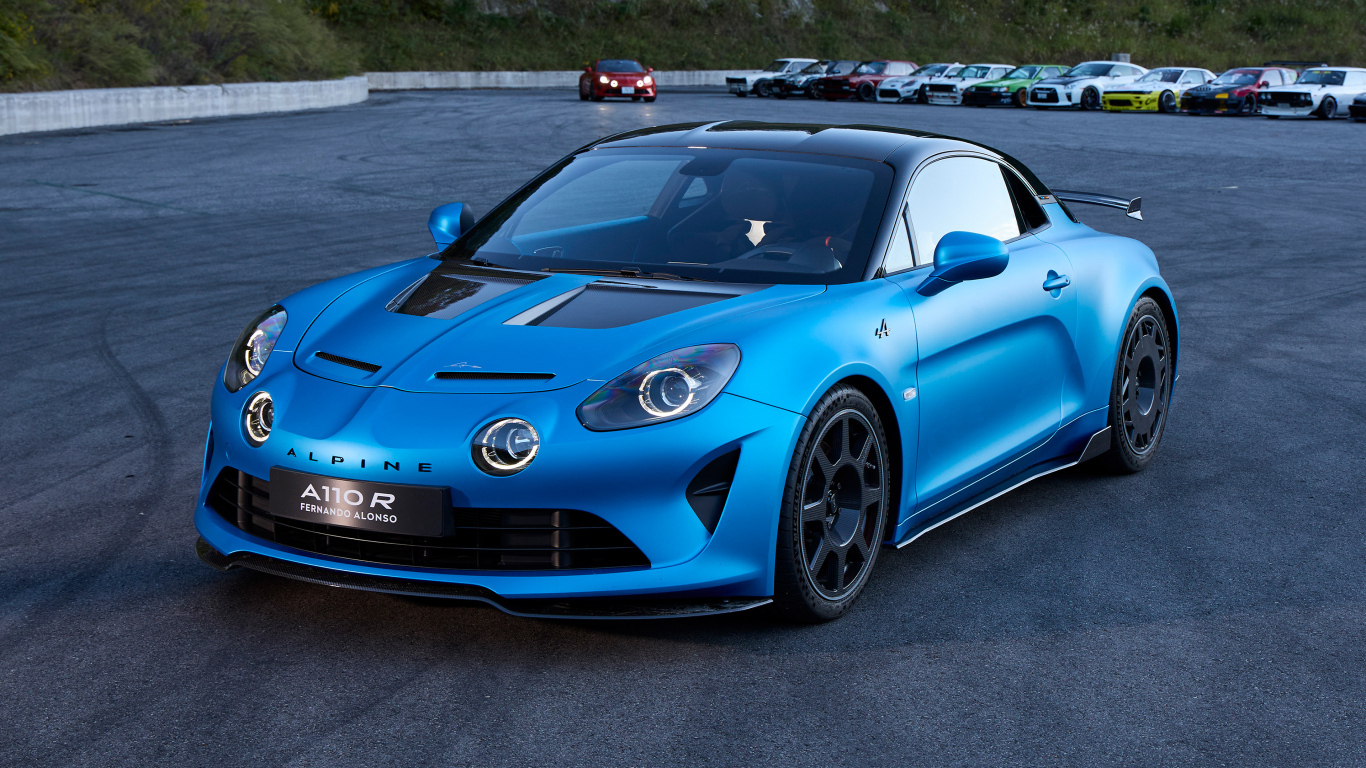 Синий автомобиль Alpine A110 R Fernando Alonso 2022