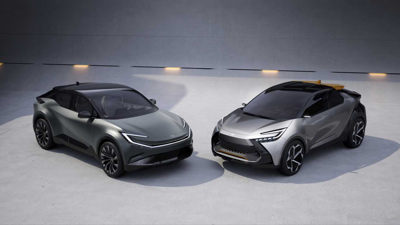 Два стильных автомобиля Toyota BZ Compact SUV Concept Toyota C-HR Prologue 2022